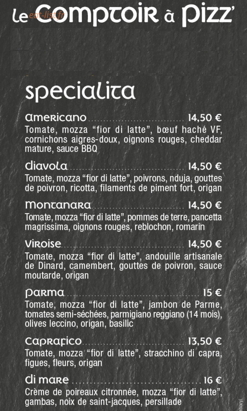 Le comptoir à pizz' — carte page 1