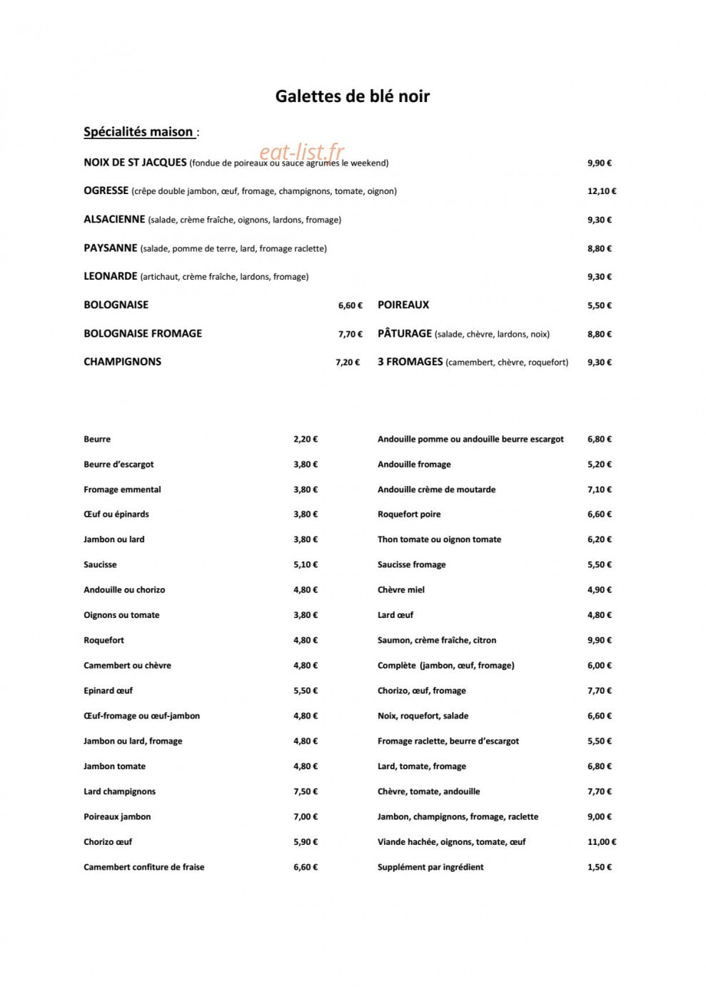 Crêperie de kertanguy — carte page 1