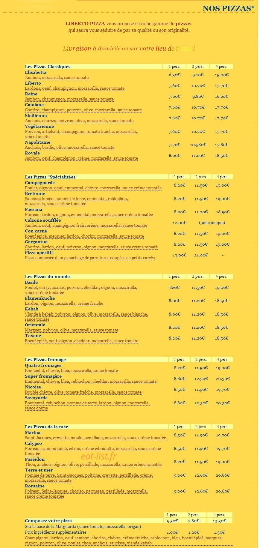 Liberto pizza — carte page 1