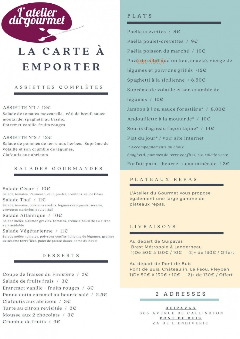 L'Atelier du Gourmet — carte page 1