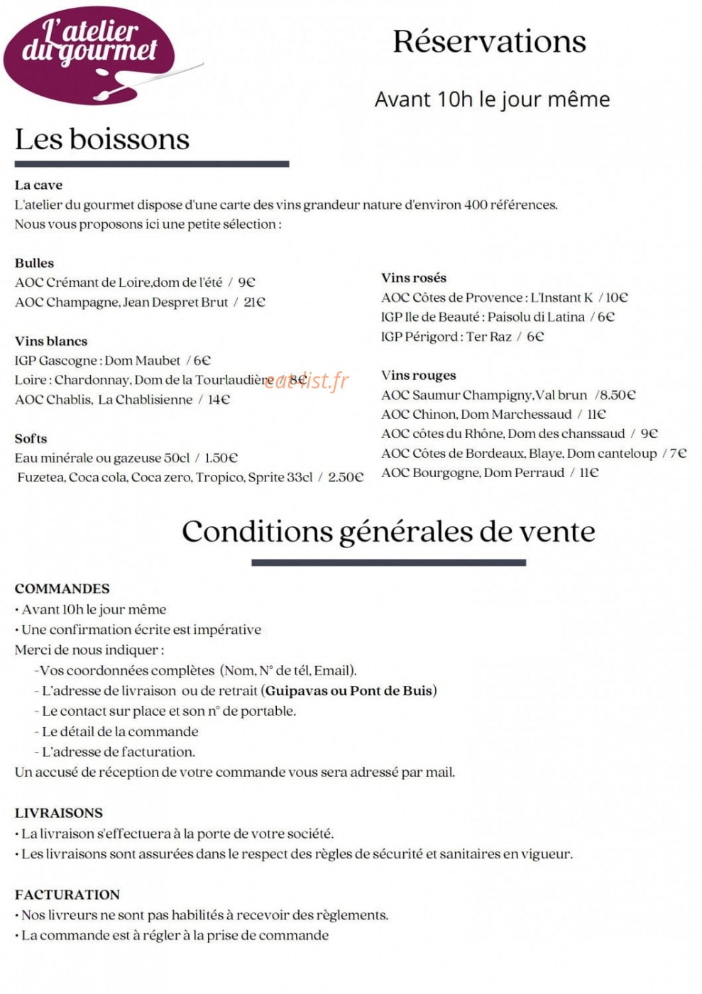 L'Atelier du Gourmet — carte page 2