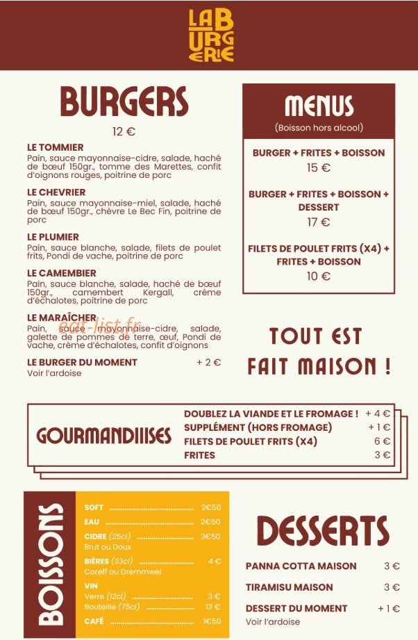 La Burgerie — carte page 1