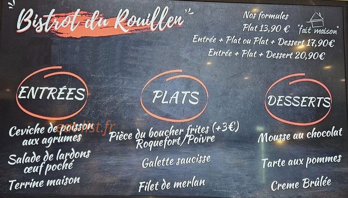 Le Bistrot du Rouillen — carte page 1