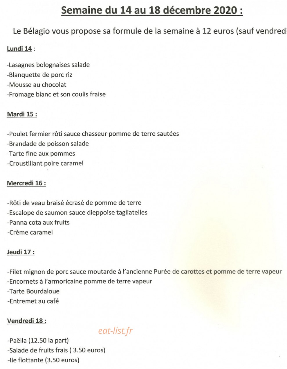 Le belagio — carte page 1