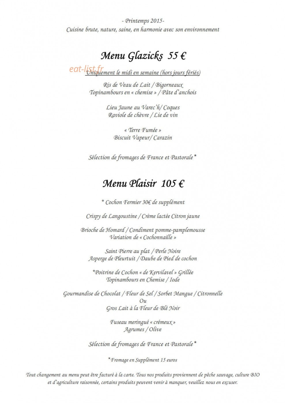 L'auberge des Glazicks — carte page 1
