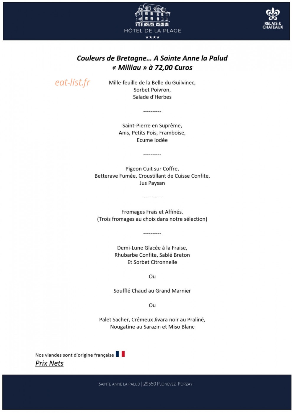 Hôtel de la Plage — carte page 2