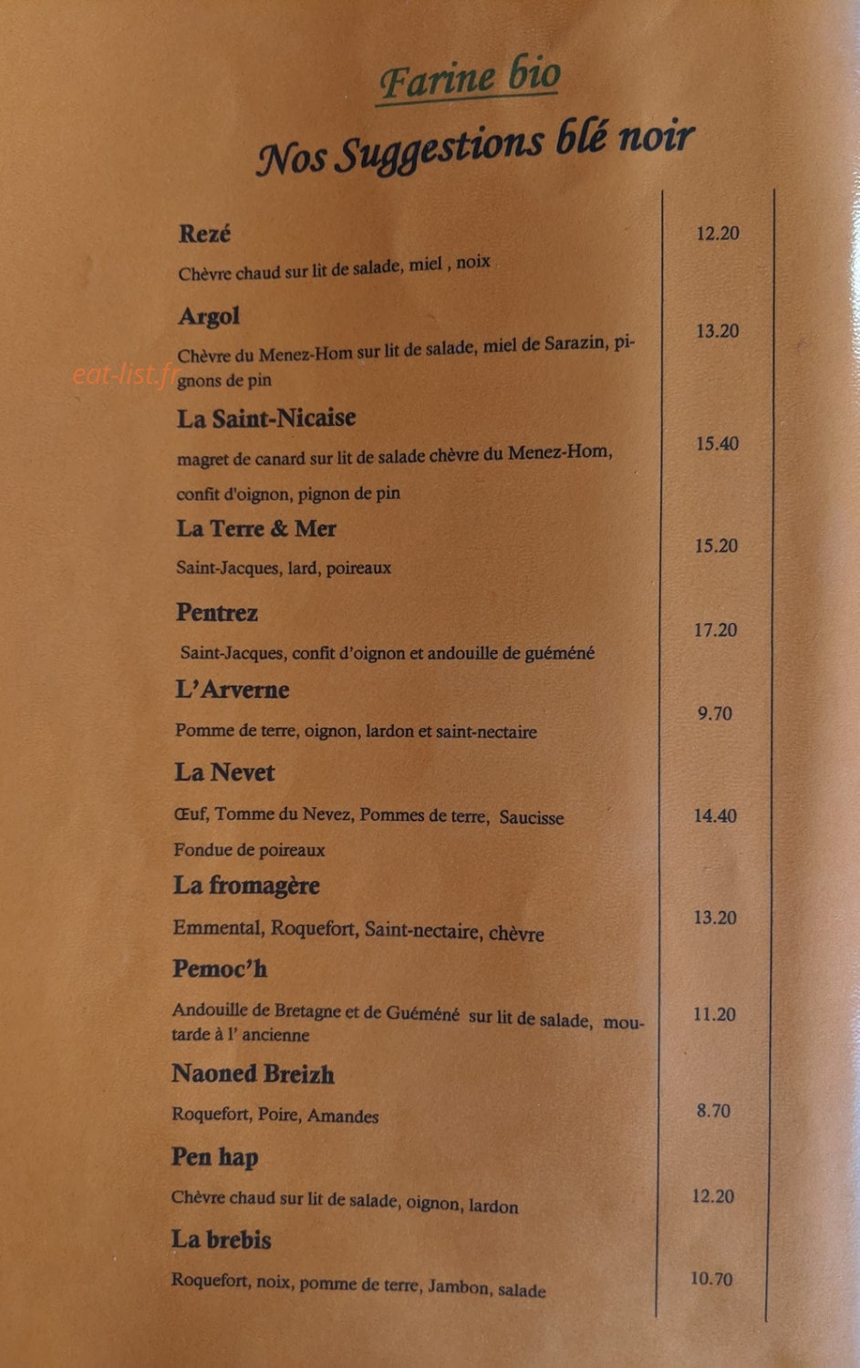 Crêperie de Saint Côme — carte page 5