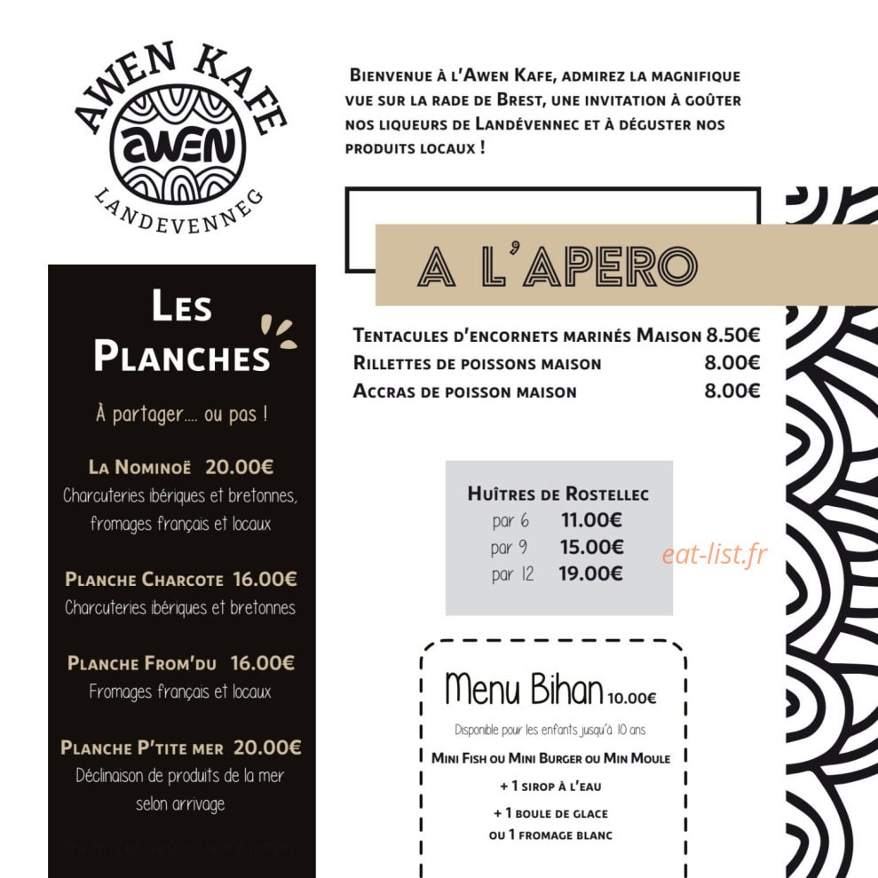 Awen Kafe — carte page 1