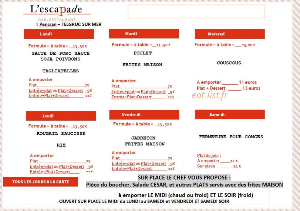 L'escapade Sarl — carte page 1