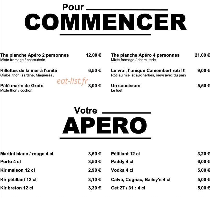 La Rhumerie de Camaret — carte page 1