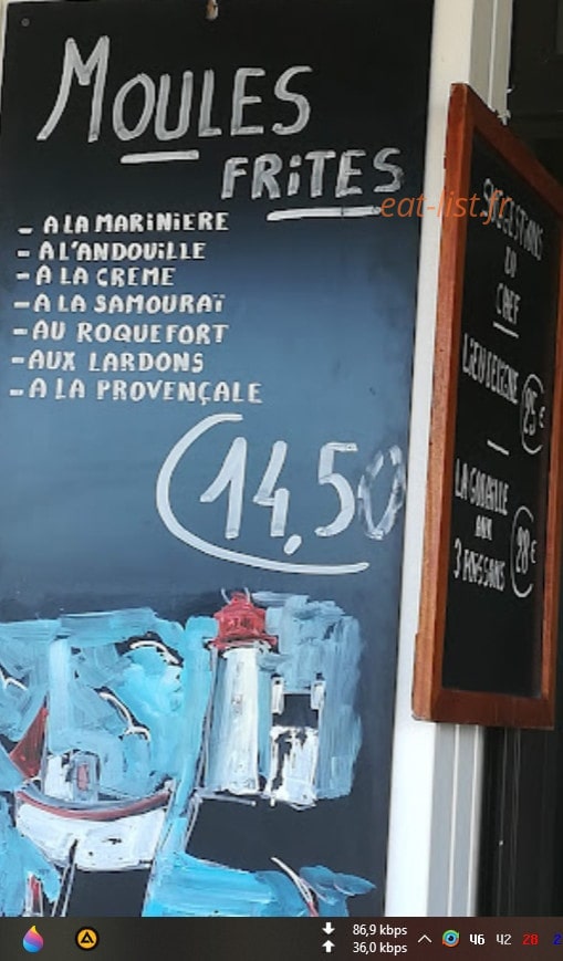 Carte et menu de La Voilerie à Camaret sur Mer — Les moules frites
