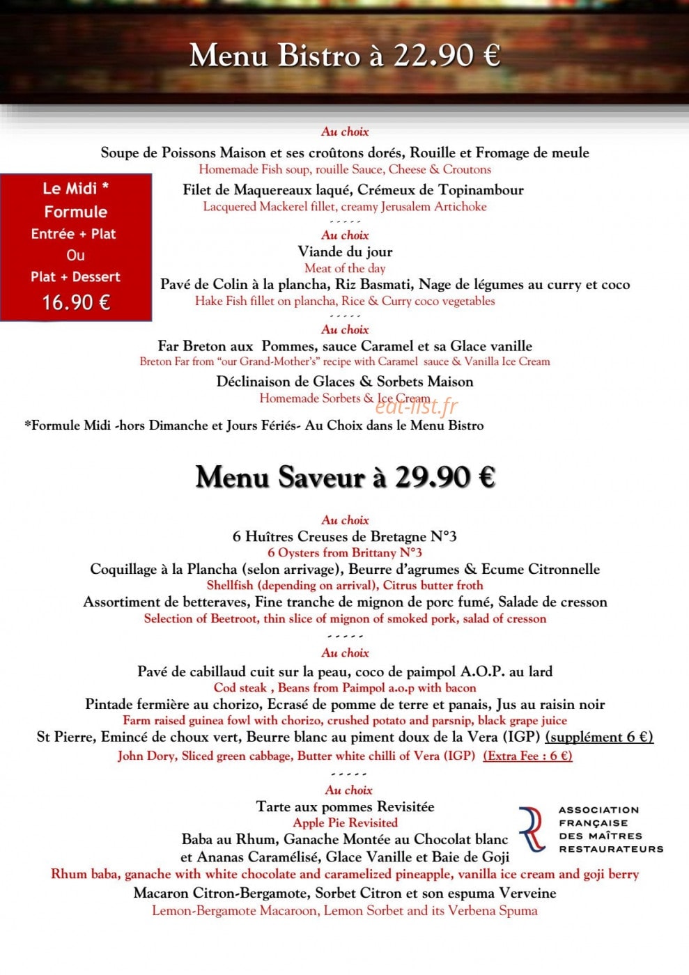 Le Quai des Saveurs — carte page 1