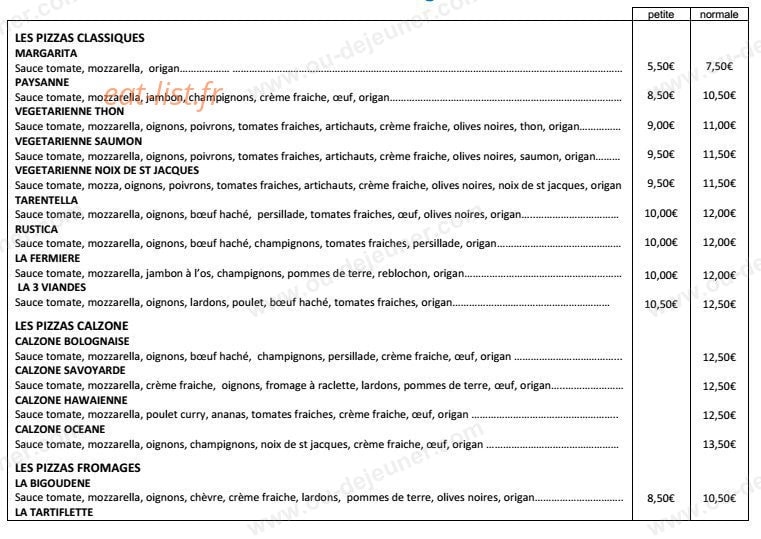 La Sandwicherie Pizzéria Du Faou — carte page 1