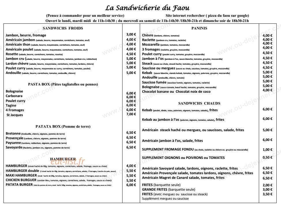 La Sandwicherie Pizzéria Du Faou — carte page 4