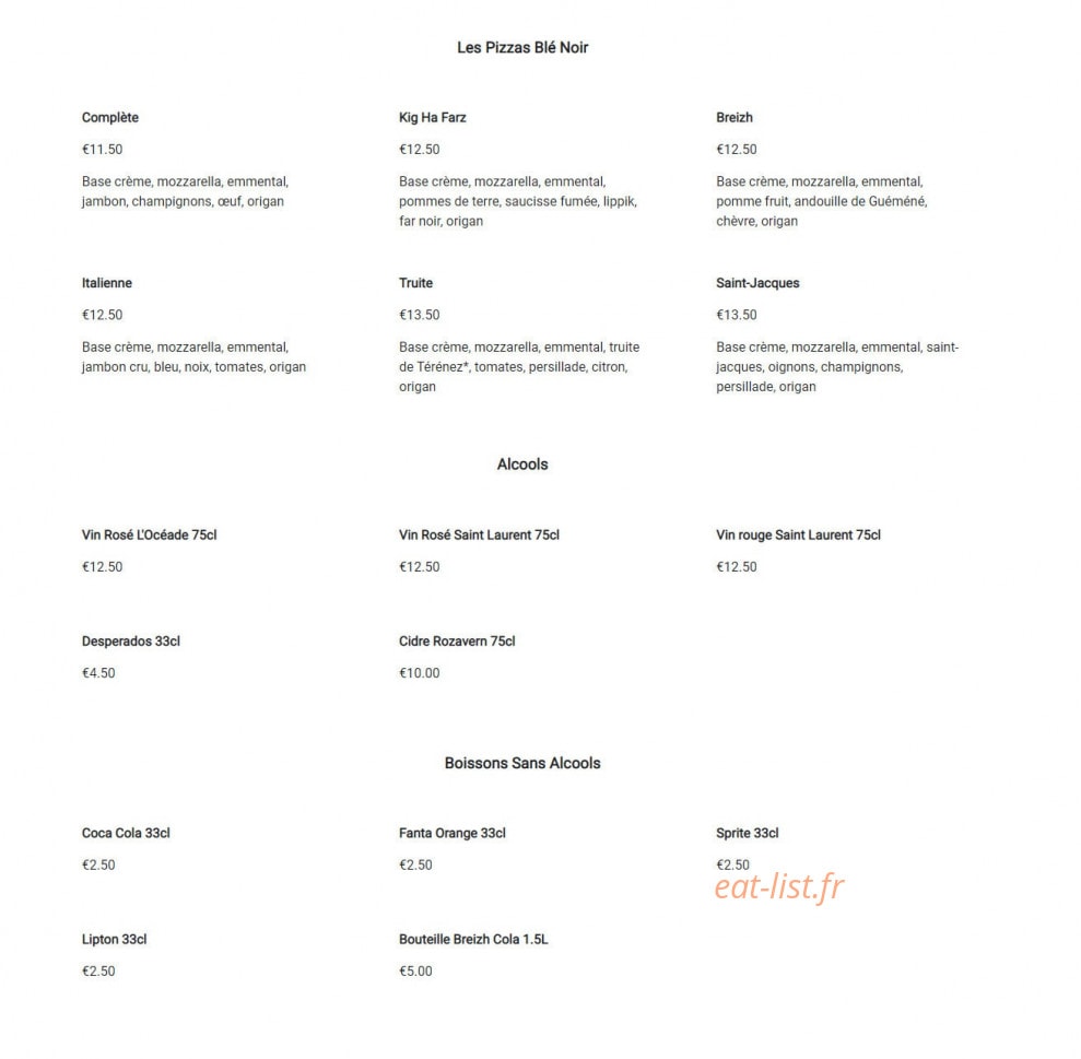 Pizzeria du Faou — carte page 2