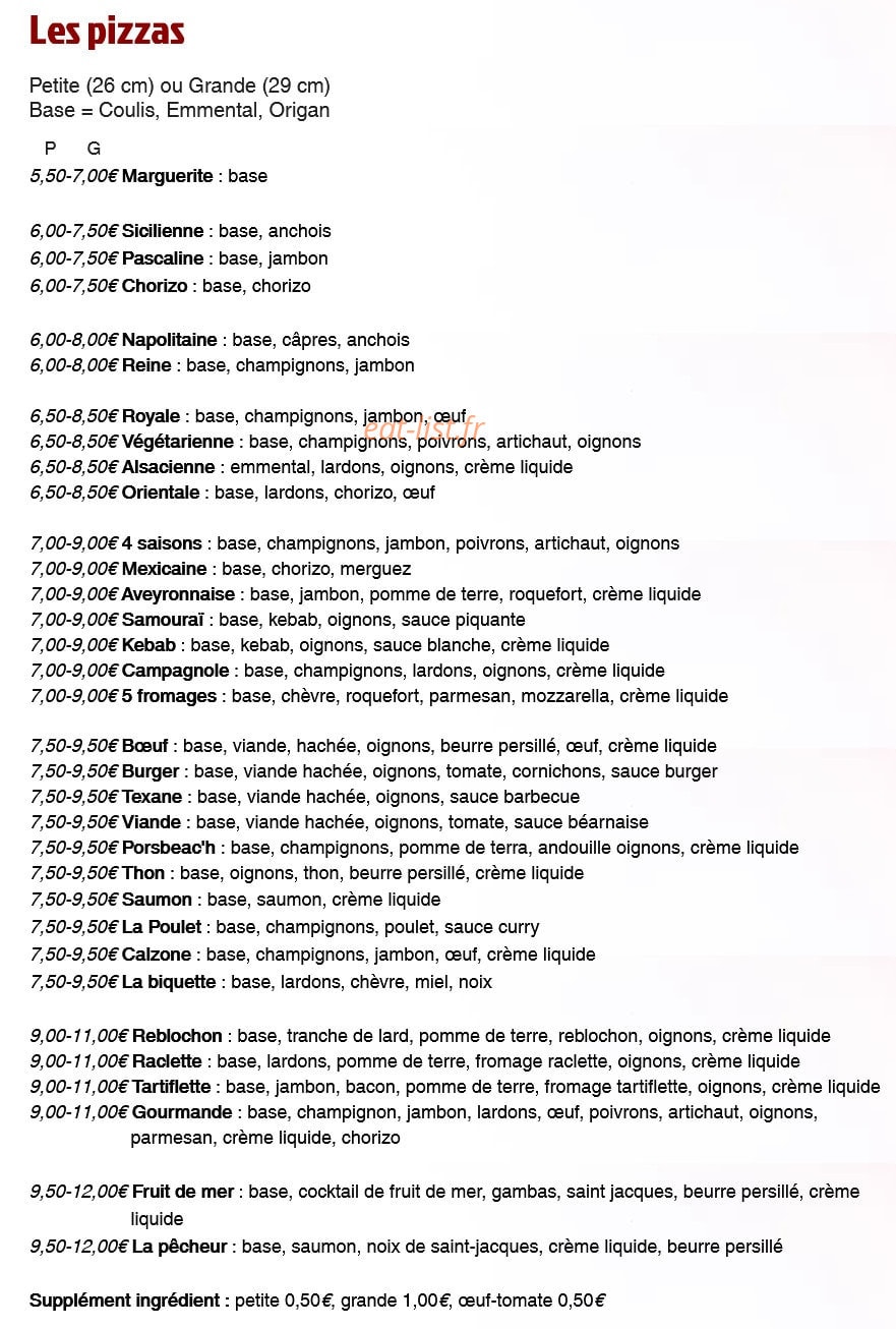 Snack Pizzeria Odelys — carte page 4