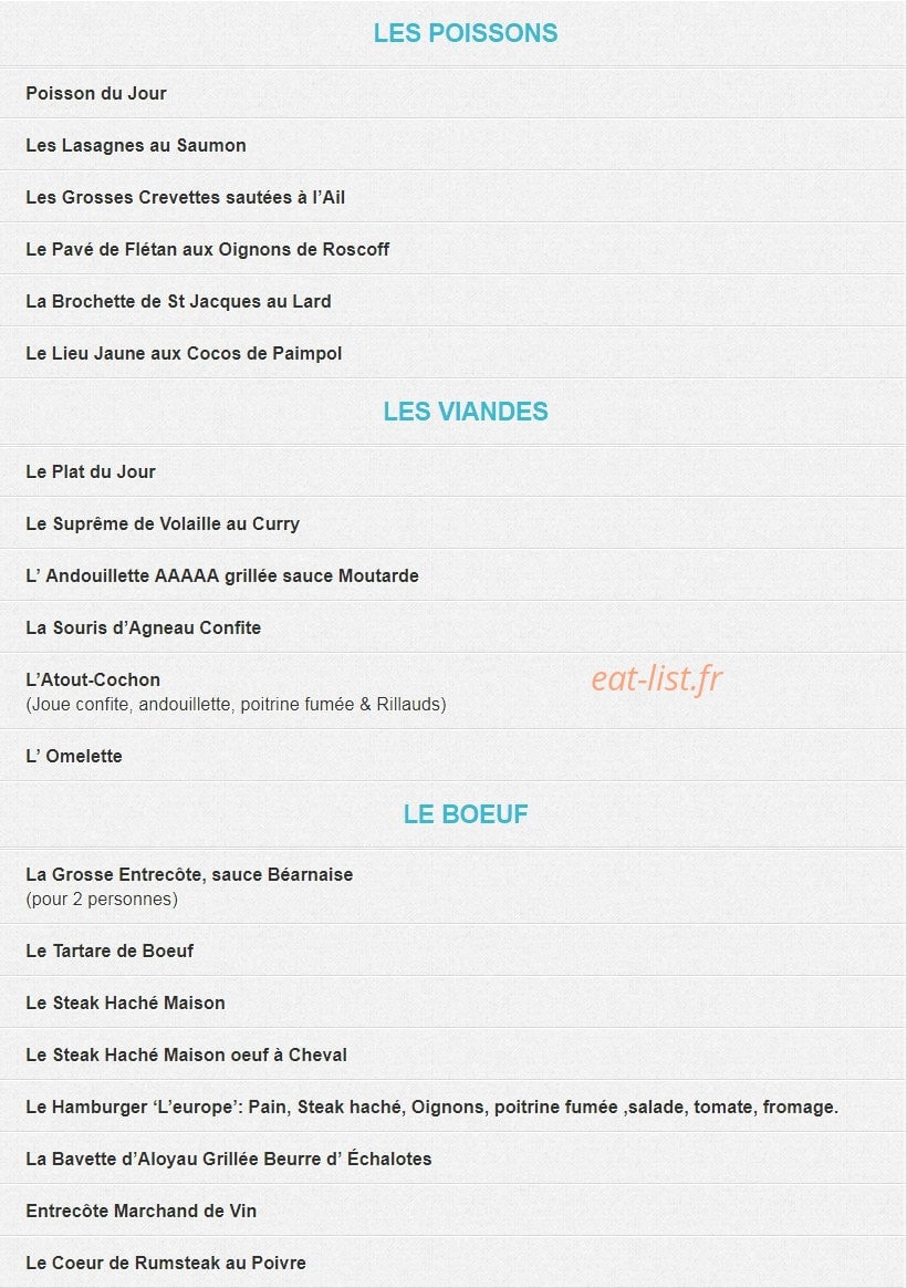 Brasserie de l'Europe — carte page 3