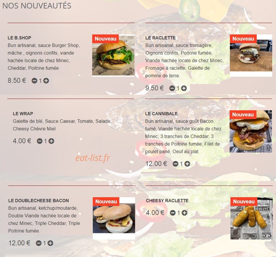Burger Shop — carte page 8