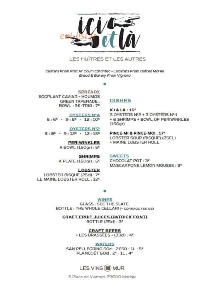 Carte et menu de Ici et Là à Morlaix — Dishes, sweets, wines,...