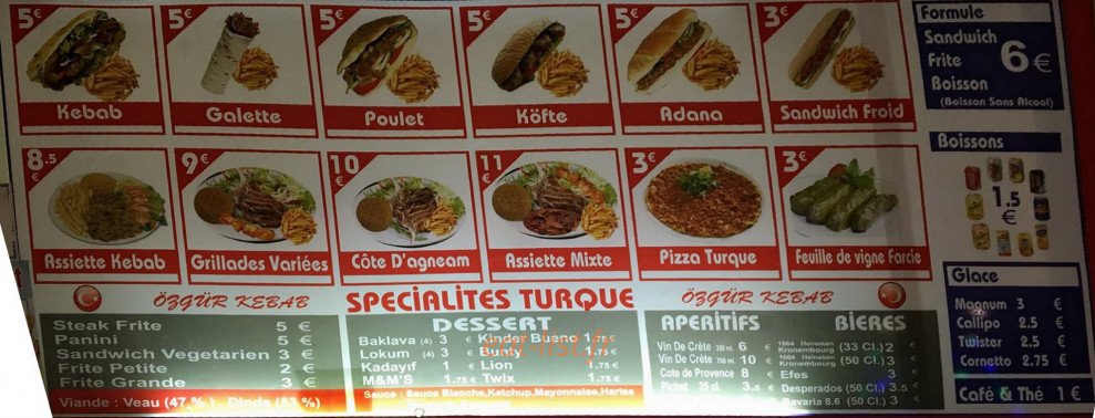 Ozgur kebab — carte page 1