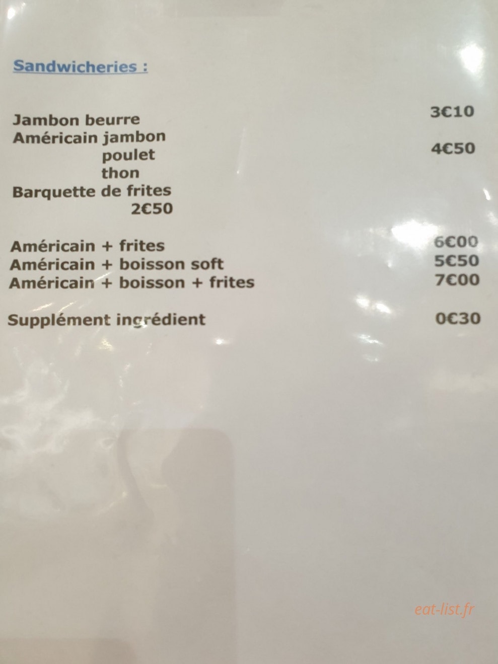 Carte et menu de Aux Bons Moments à Saint Martin des Champs — Les sandwiches