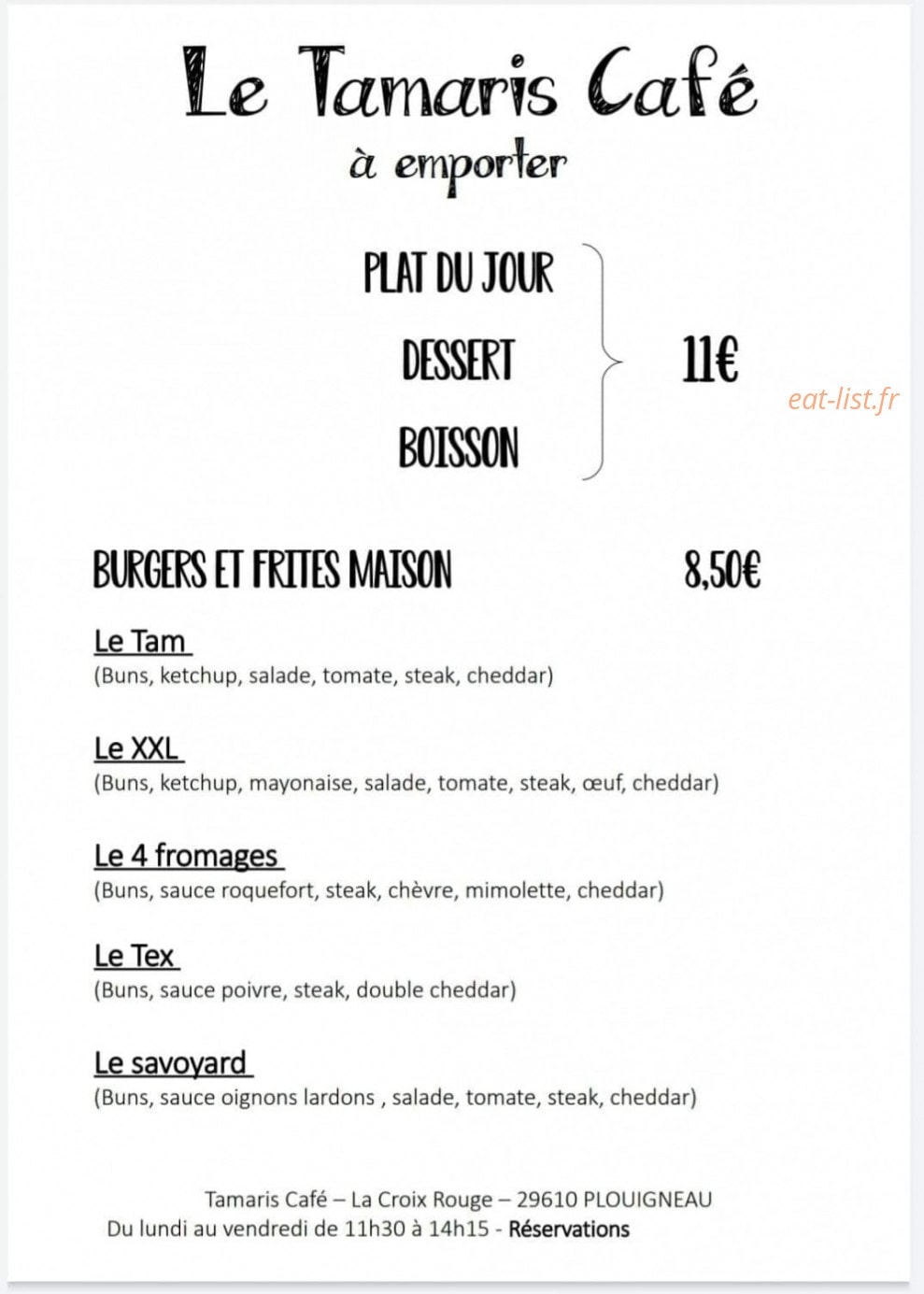 Le tamaris café — carte page 1