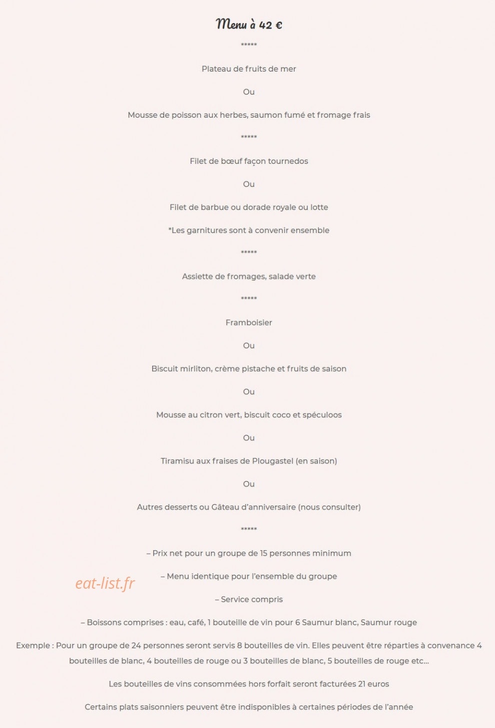 Carte et menu de Maison de Kerdies à Plougasnou — Menu 42€