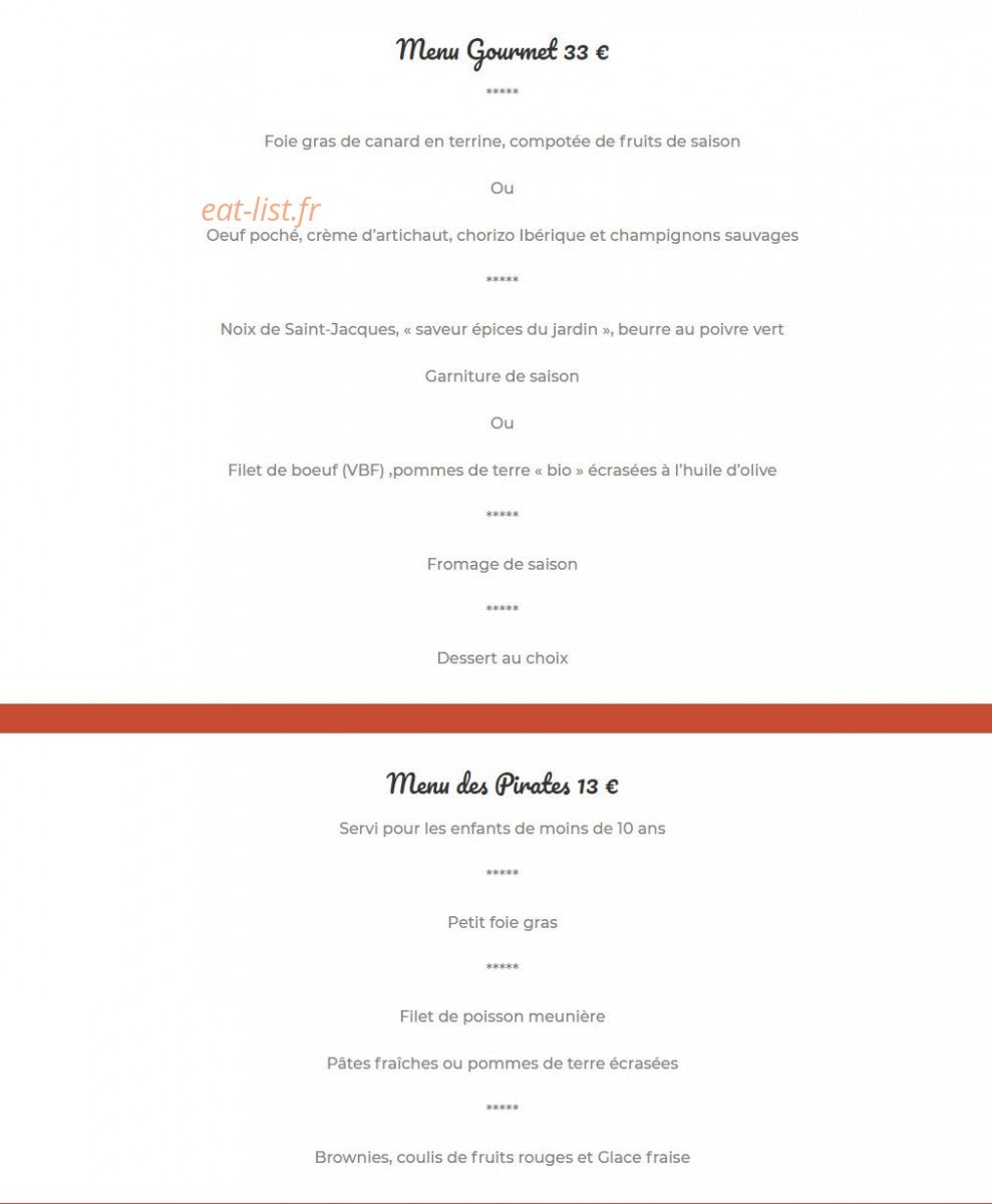 Carte et menu de Maison de Kerdies à Plougasnou — Menu gourmet, menu de pirates