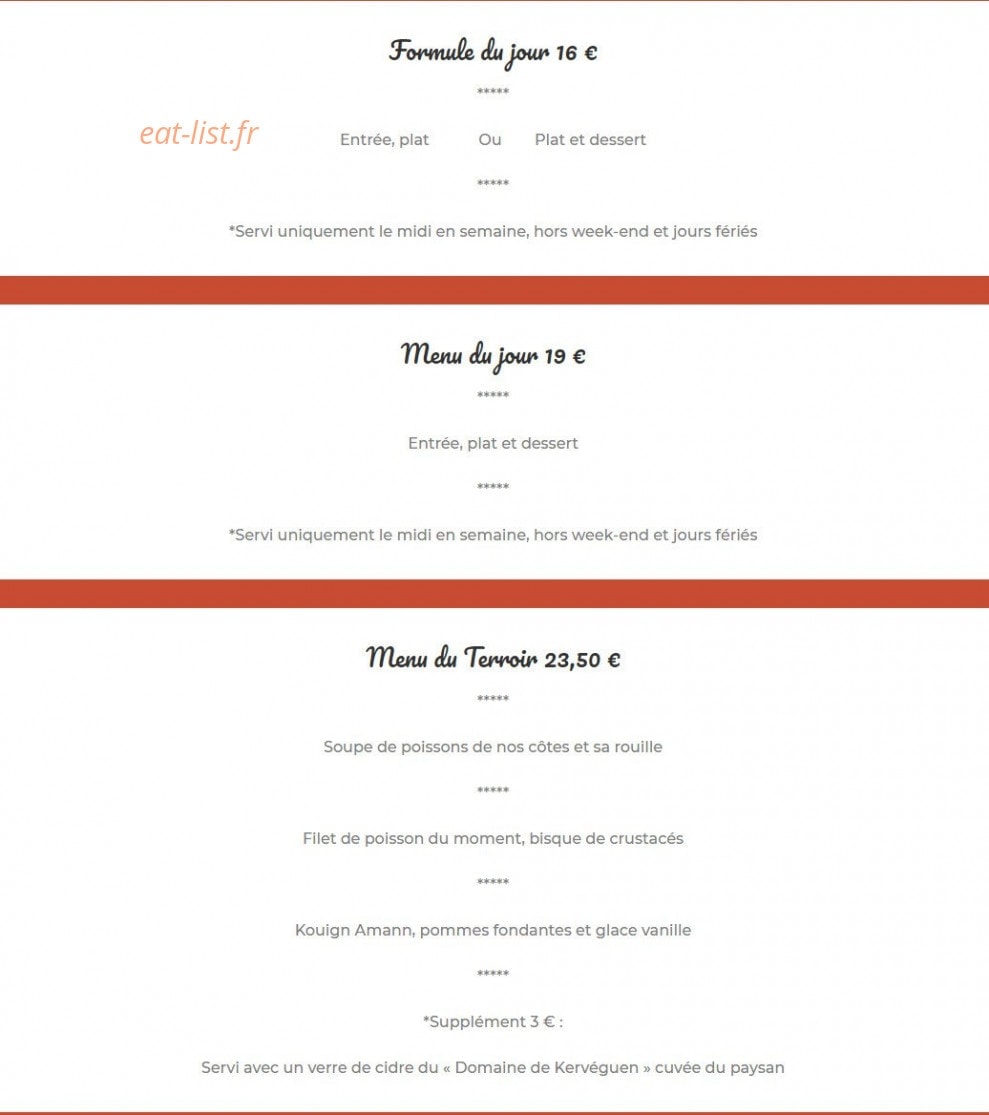 Carte et menu de Maison de Kerdies à Plougasnou — Formules, menu du jour...