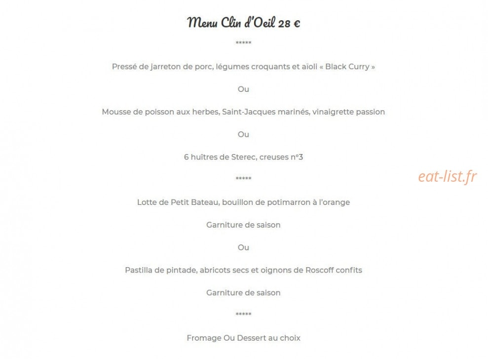 Carte et menu de Maison de Kerdies à Plougasnou — Menu clin d’œil