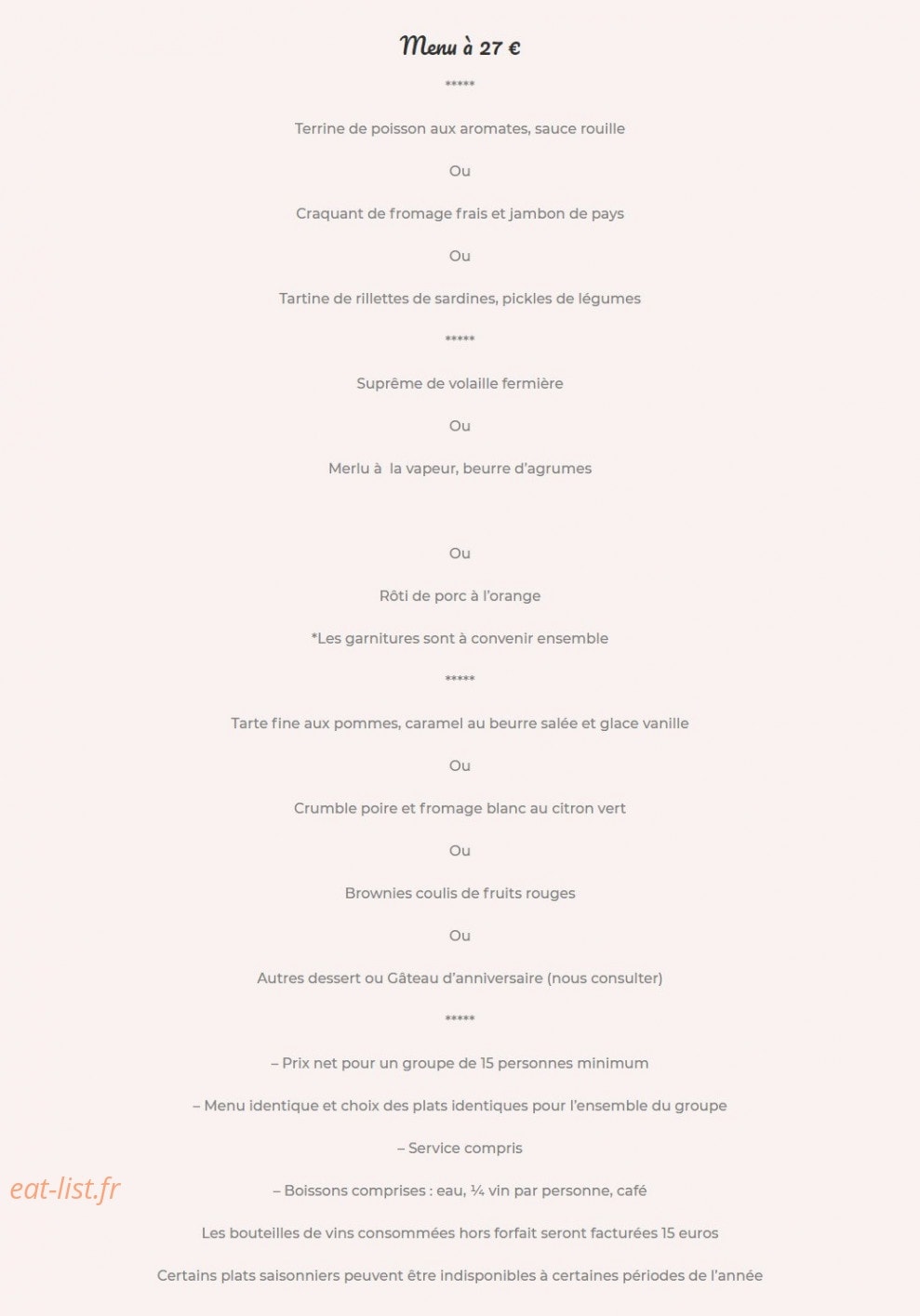 Carte et menu de Maison de Kerdies à Plougasnou — Menu 27€