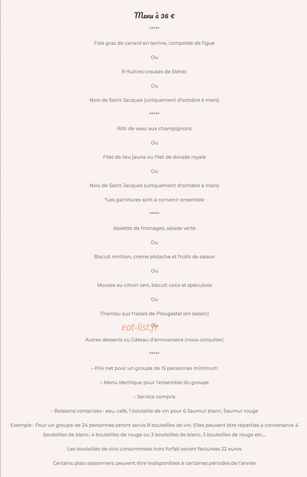 Carte et menu de Maison de Kerdies à Plougasnou — Menu 36€