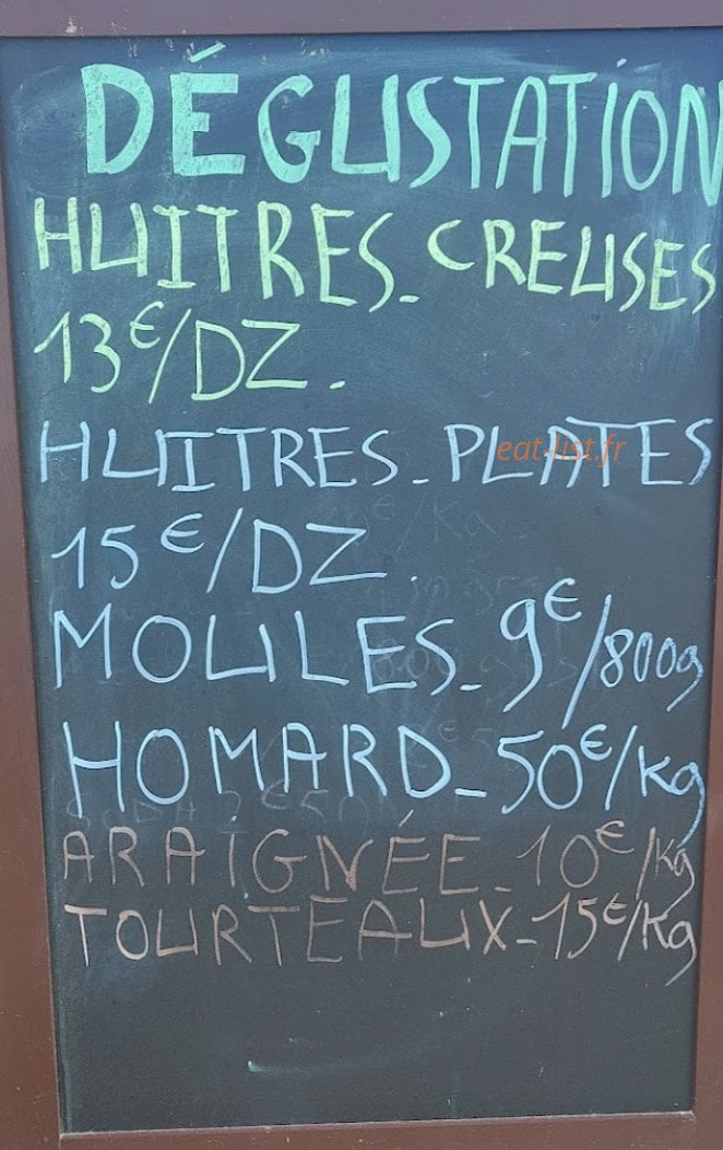Carte et menu de Ets Ven Les Huitres De L'ile Blanche à Carantec — Exemple de menu