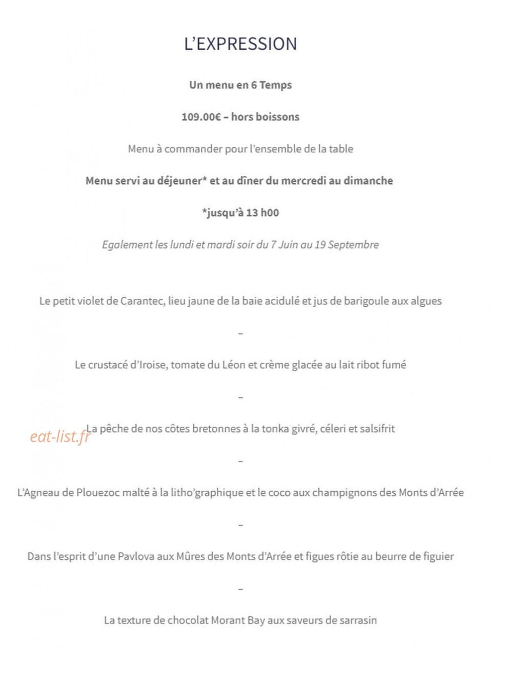 L'hôtel de Carantec — carte page 2