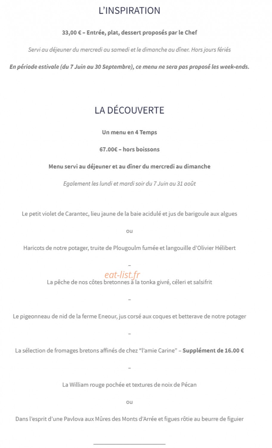 L'hôtel de Carantec — carte page 1