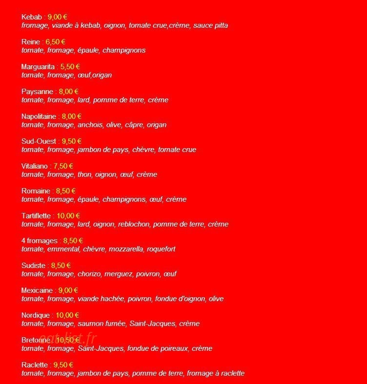 Taco Pizz' — carte page 1