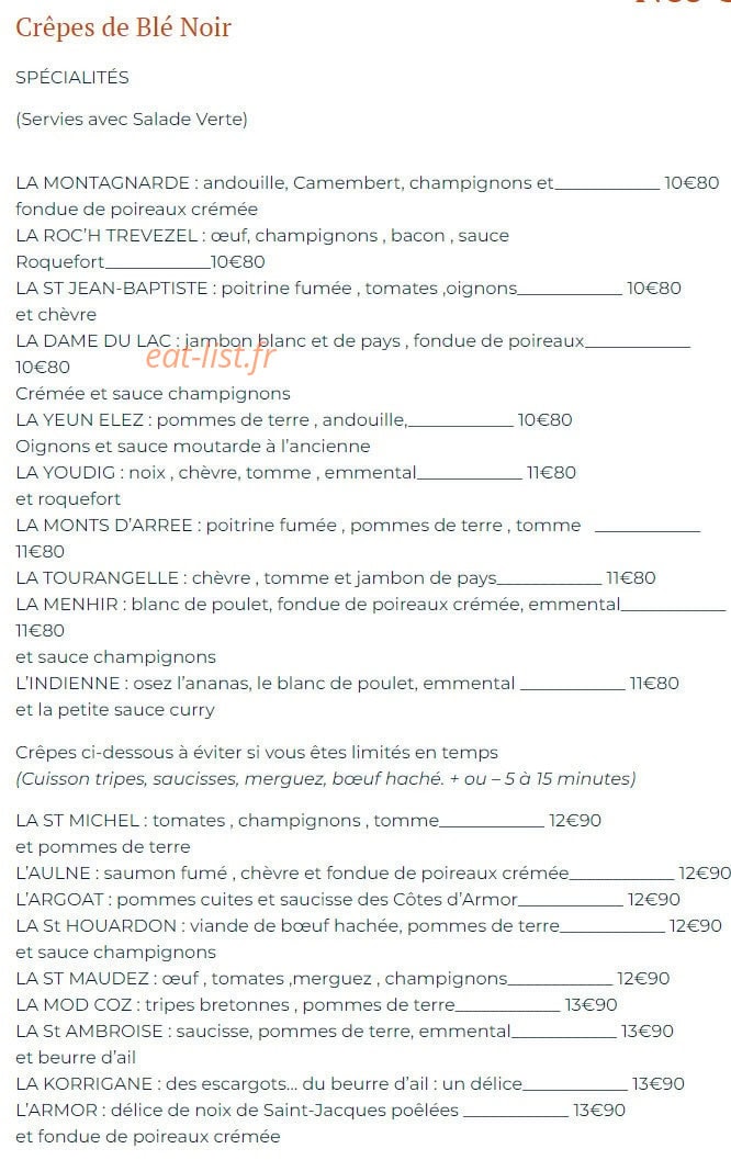 Auberge de la Crêpe — carte page 1