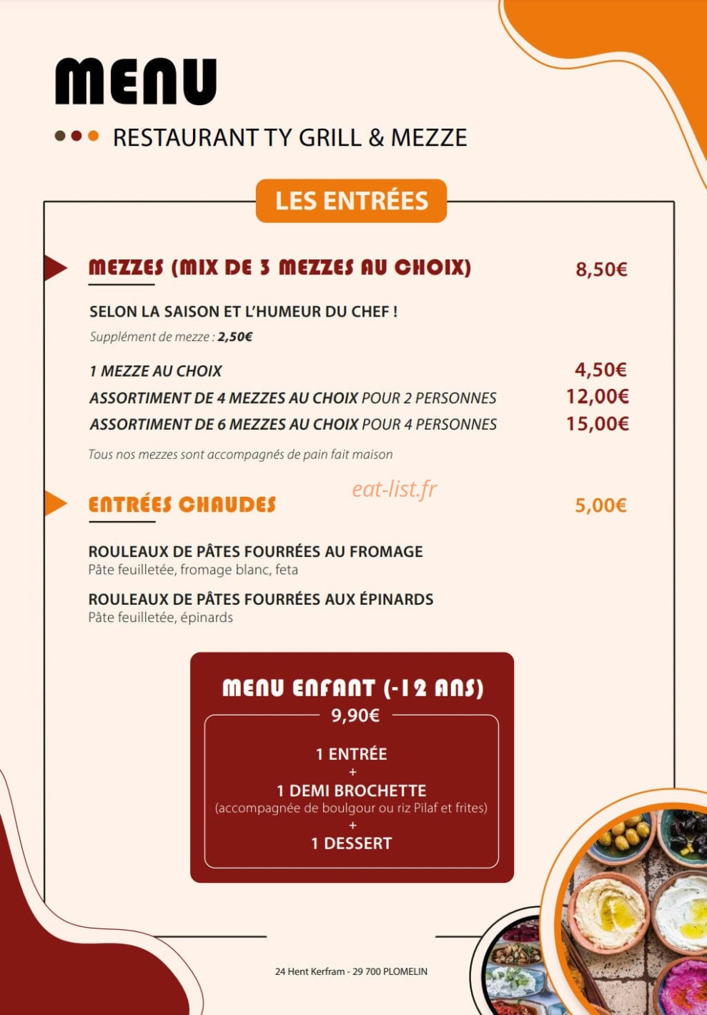 Ty Grill et Mezze — carte page 1