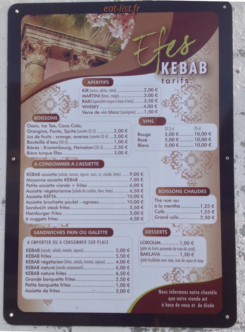 Efes kebab — carte page 1