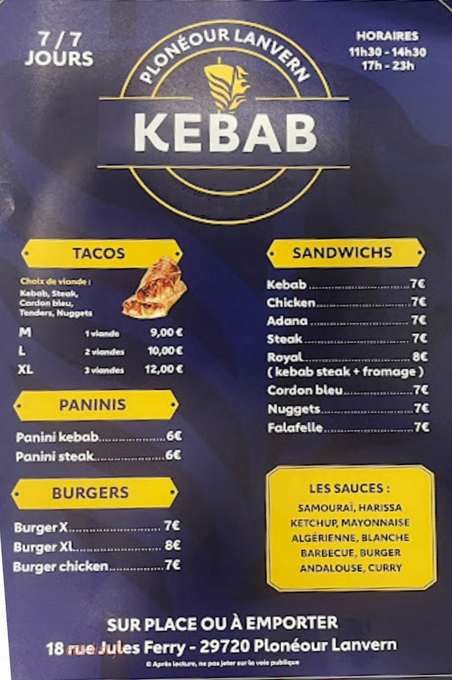 Ploneour Kebab — carte page 1