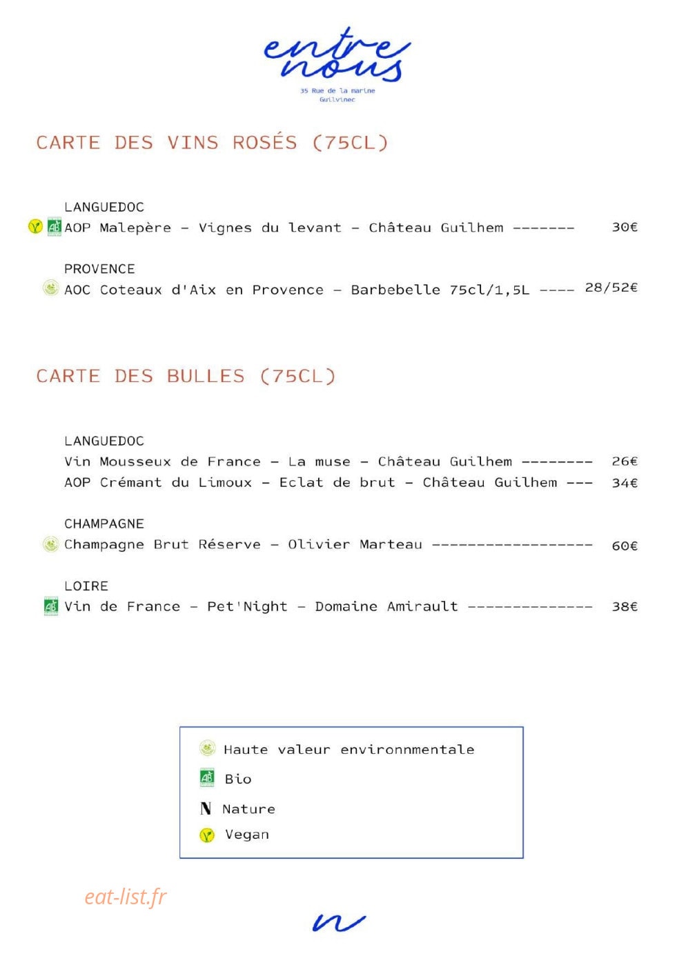 Entre Nous — carte page 10