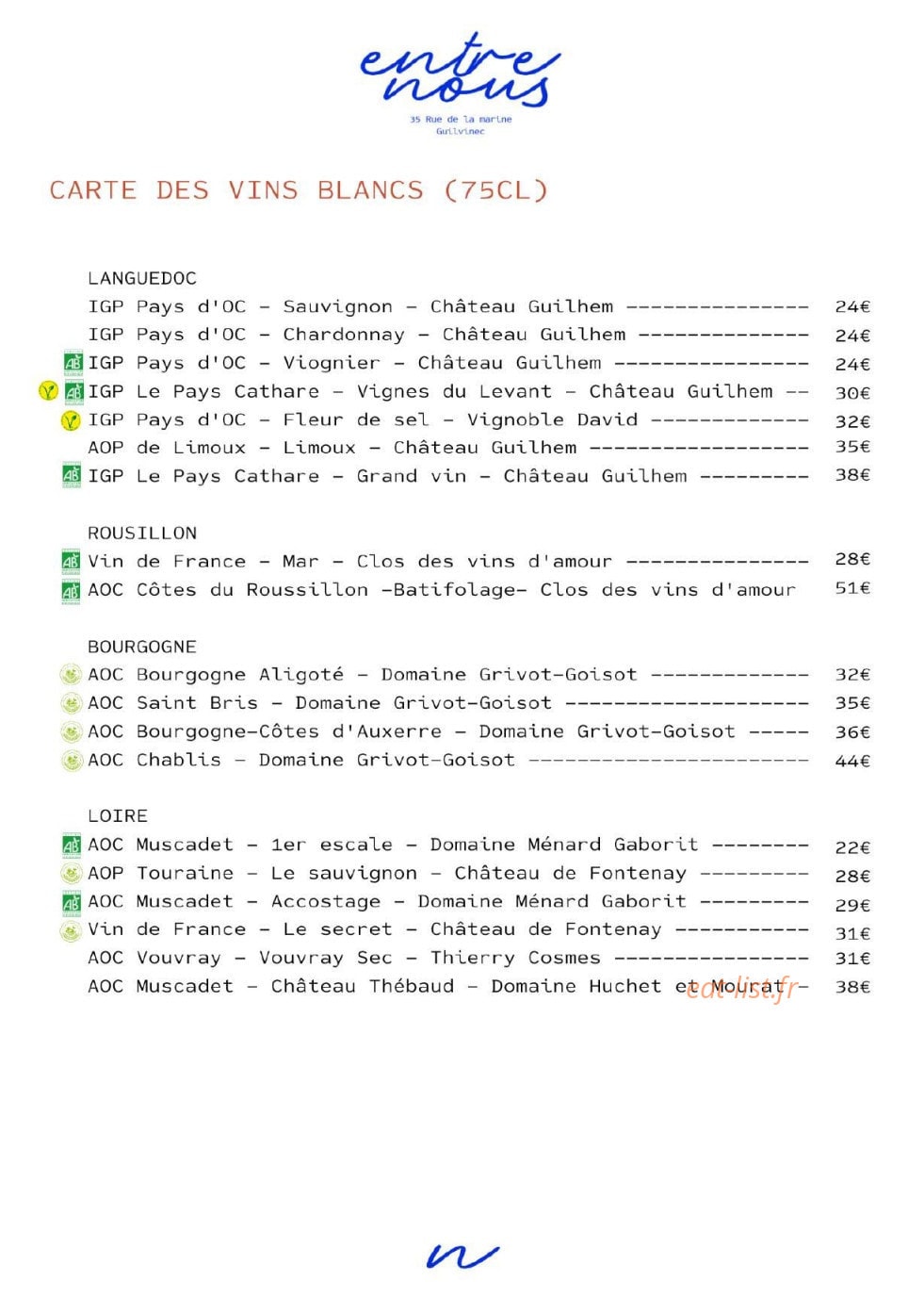 Entre Nous — carte page 8