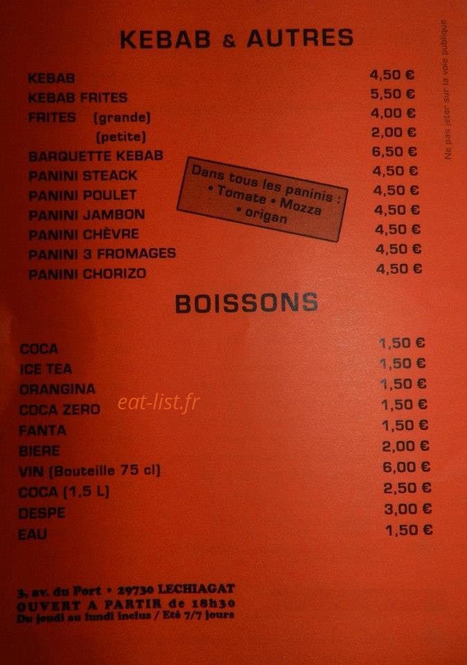 Les Pizzas du Pont — carte page 2
