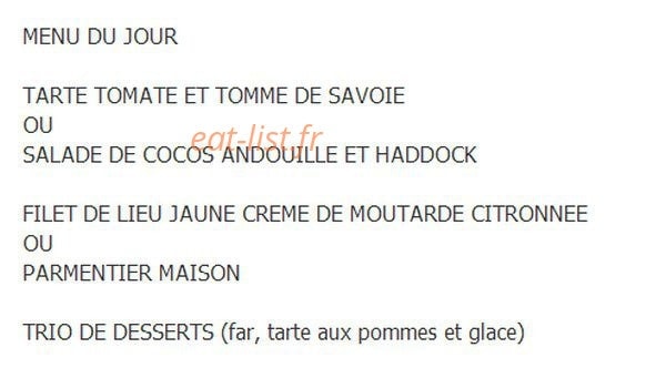 Carte et menu de Restaurant La voilerie à Penmarch — Exemple de menu du jour