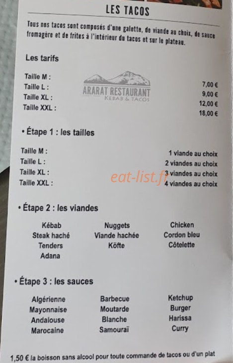 Ararat Kebab — carte page 1