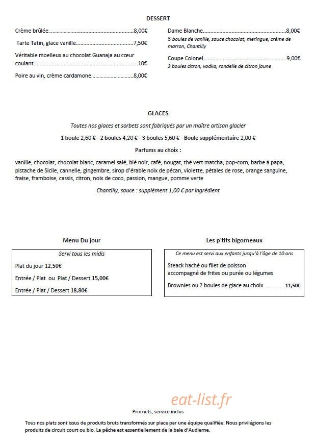 Le Comptoir de L'Iroise — carte page 2