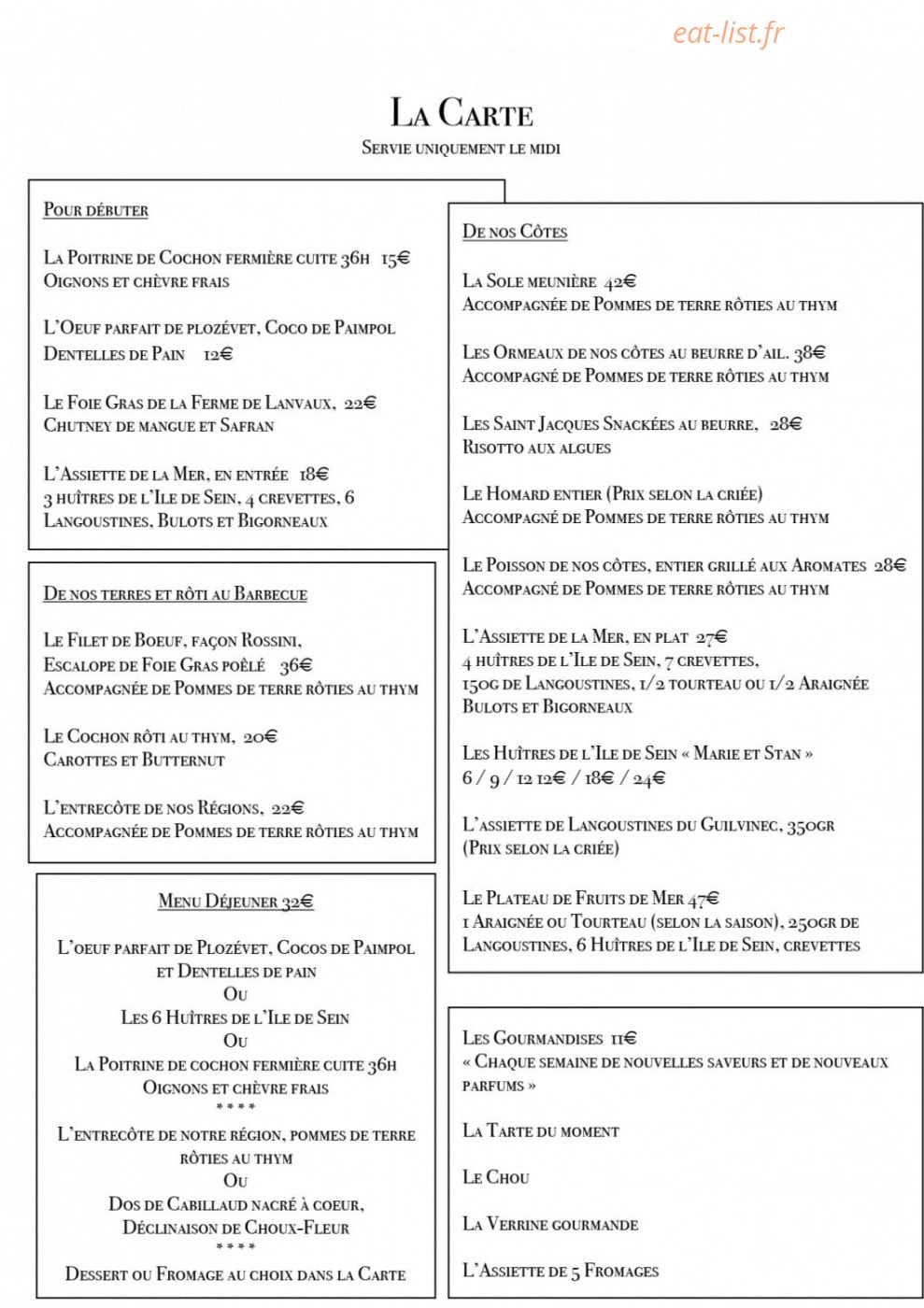 Restaurant Le Goyen — carte page 1