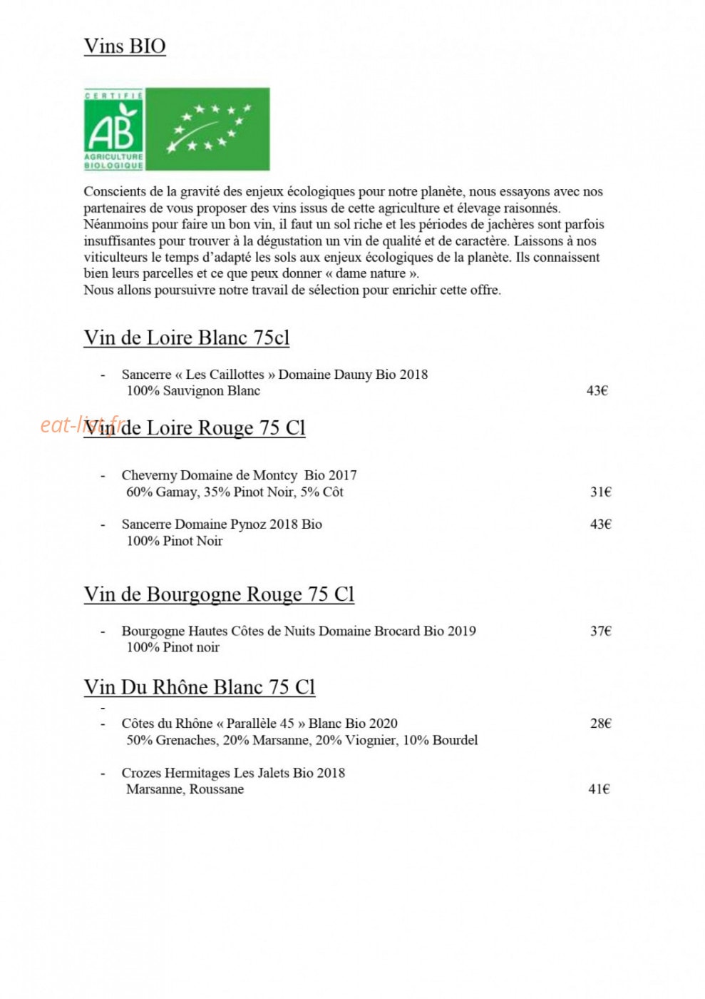 Restaurant Le Goyen — carte page 18