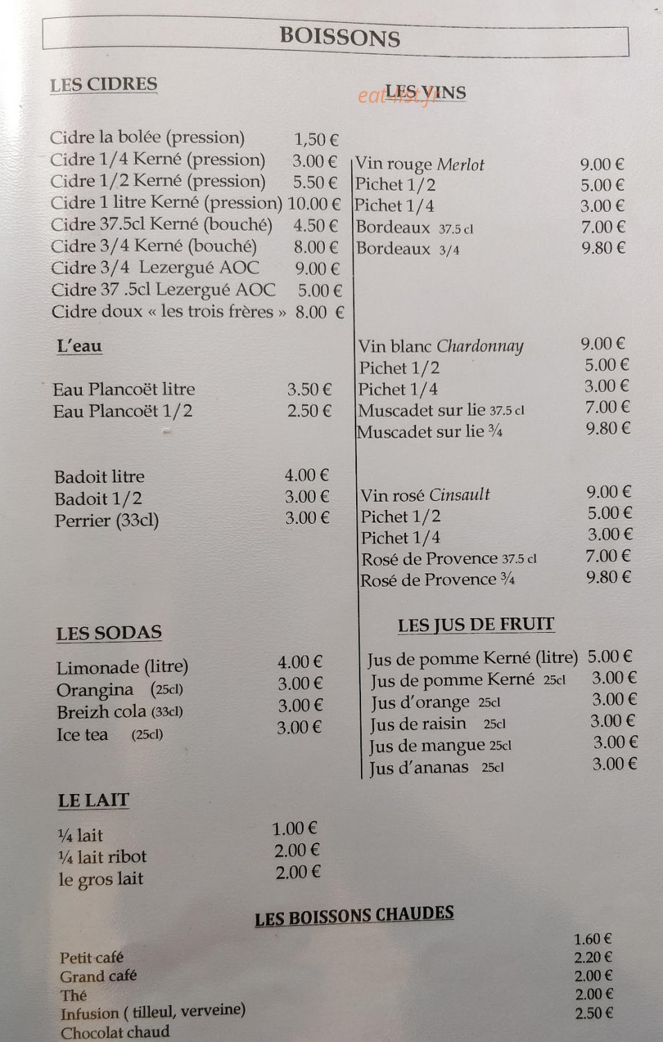 Crêperie du cap — carte page 3