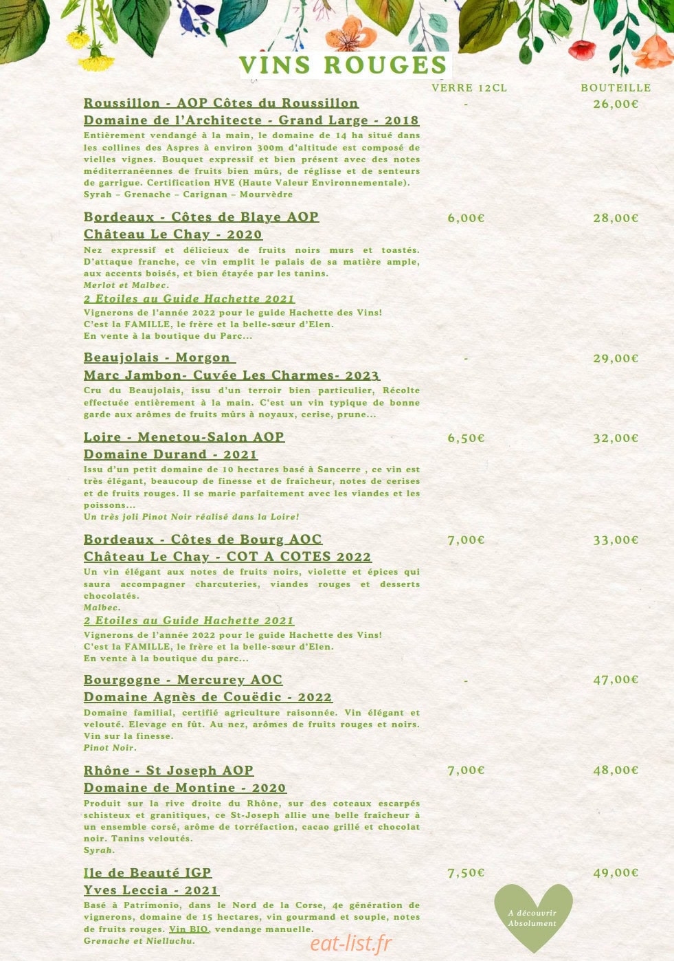 La Table des Jardins — carte page 12